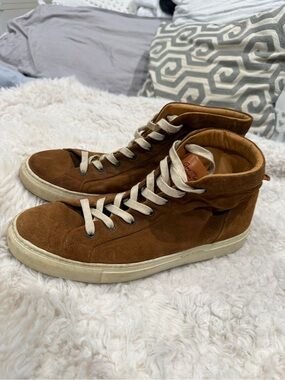 Good Man Brand Suede High-Top Sneakers in Brown with Cream Laces